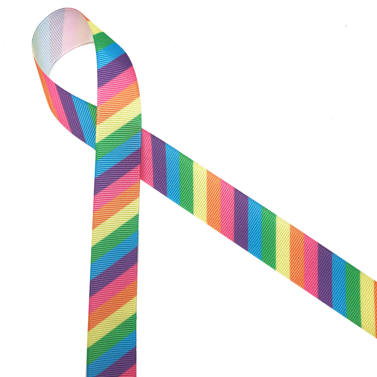 Rainbow Stripes Ribbon on 7/8 white grosgrain