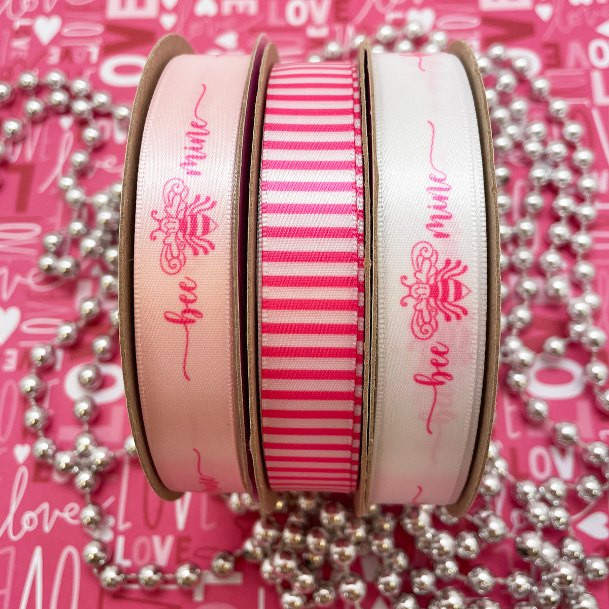 Valentine ribbon My Valentine printed on 5/8 pink satin